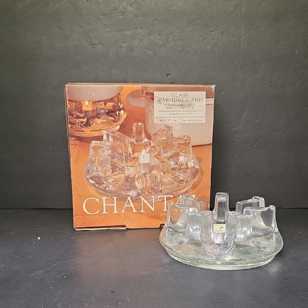 VINTAGE CHANTAL COOK AND SERVE GLASS WARMING‎ STAND 6 INCH WITH BOX